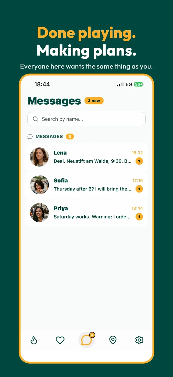 Messages list with your matches