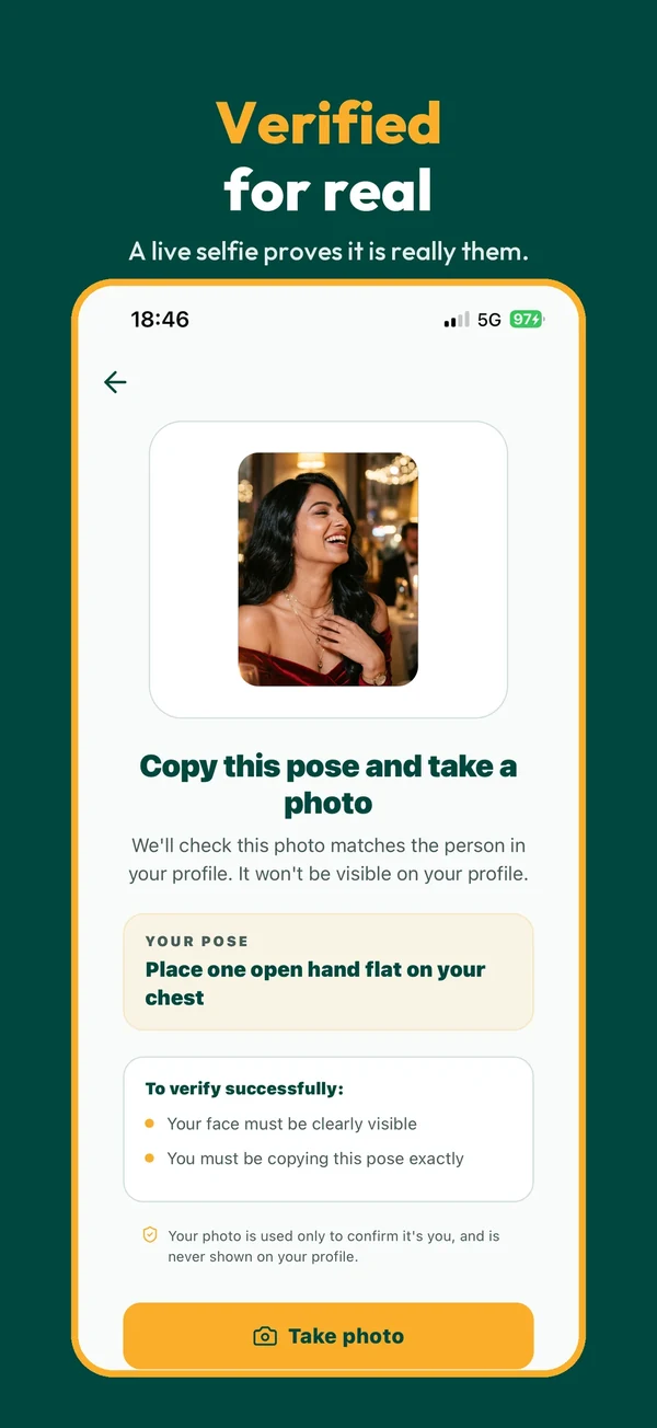 Verified profiles with a live selfie check